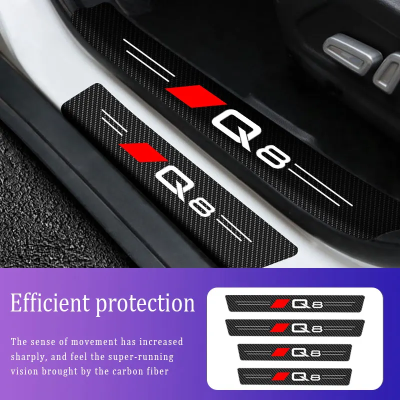 

4X Decal Car Sticker Door Carbon Leather Fiber Sill Plate For Audi Q8 2017 2018 2019-2020 2021 2022 Type Auto Accessories