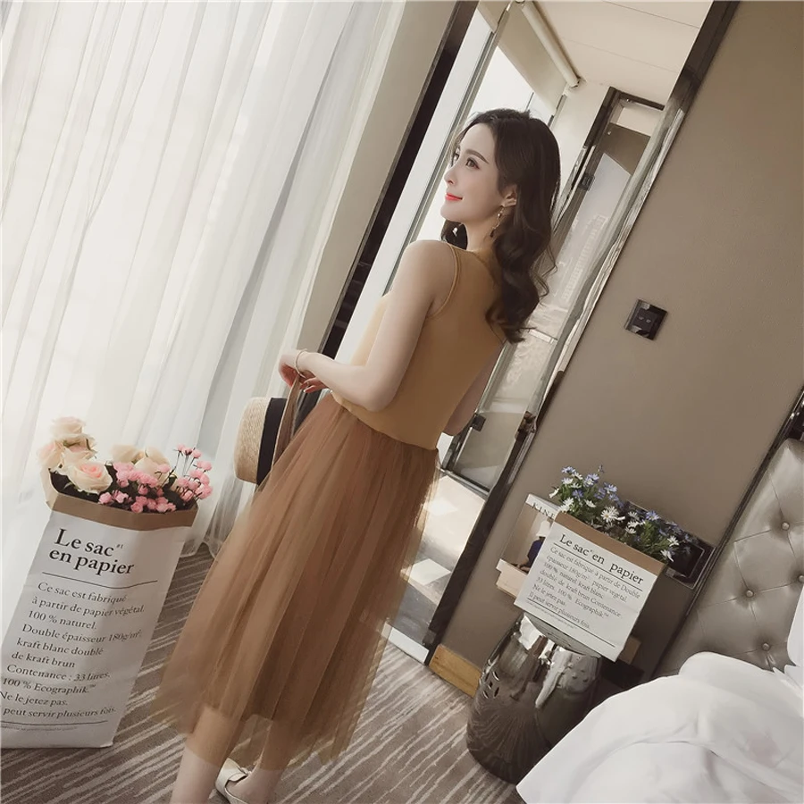 2020 сексуальное летнее женское платье свободное на бретельках Сетчатое для