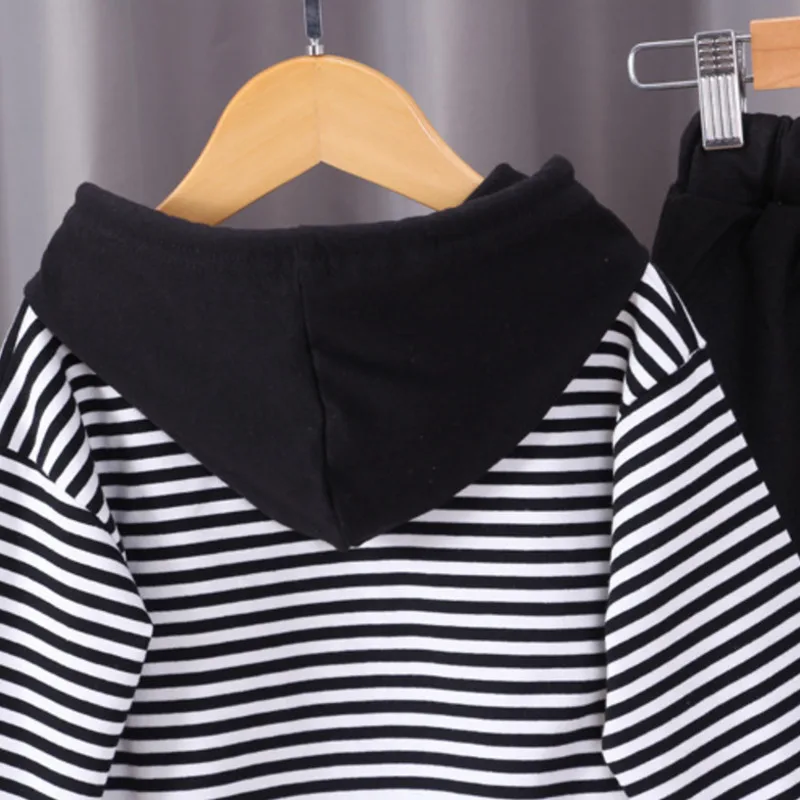 Детская Хлопковая одежда на весну и осень штаны с капюшоном в полоску для