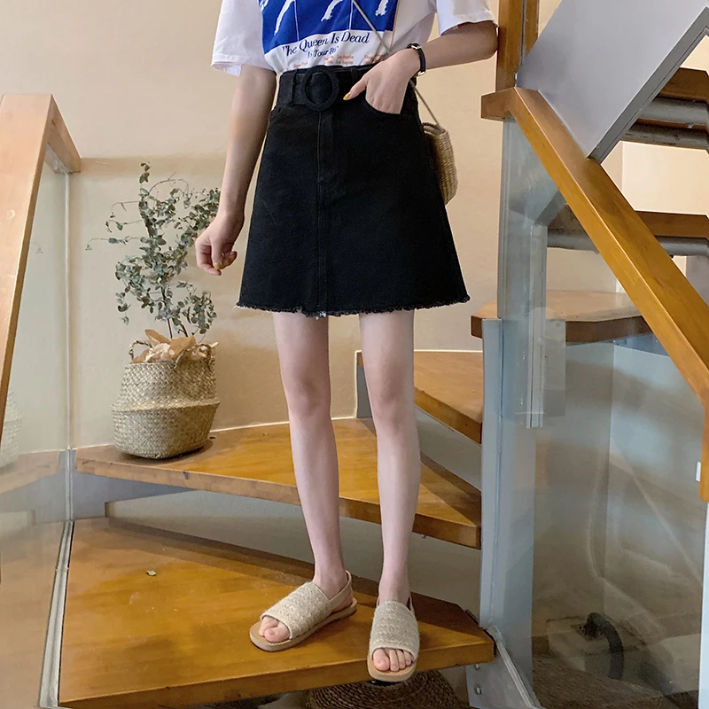 

2021New Skirts Women Denim High Waist Chic All-match A-line Streetwear Korean Student Womens Skirt Fashion Casual Denim Skirt