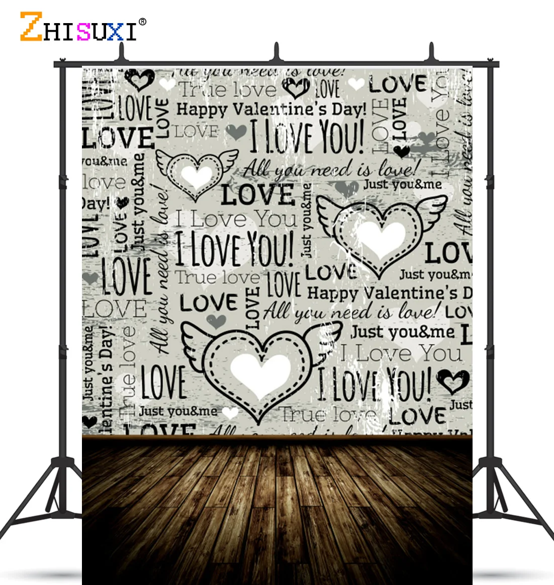 

ZHISUXI Vinyl Custom Valentine Day Photography Backdrops Prop Love Heart Rose Wooden Floor Photo Studio Background 21622 SLQR-01