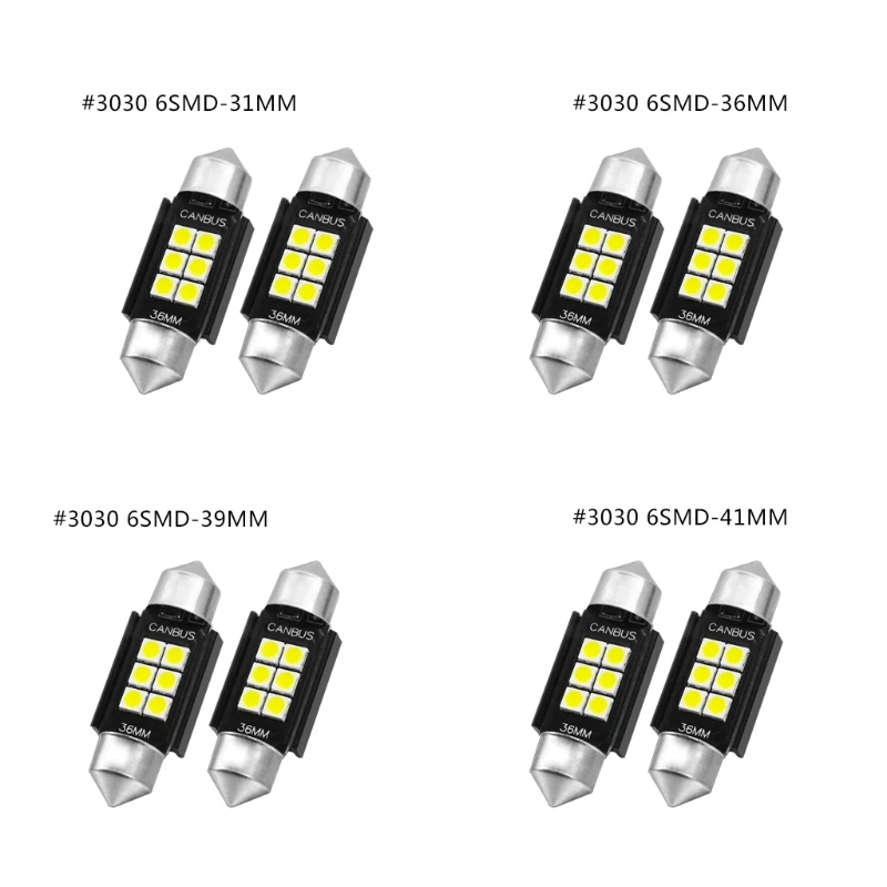 

Светодиодная лампа Canbus с чипом 3030 6SMD, 2 шт., лампа для чтения, освещение для номерного знака, 12 В, 6000 мА, лм, K