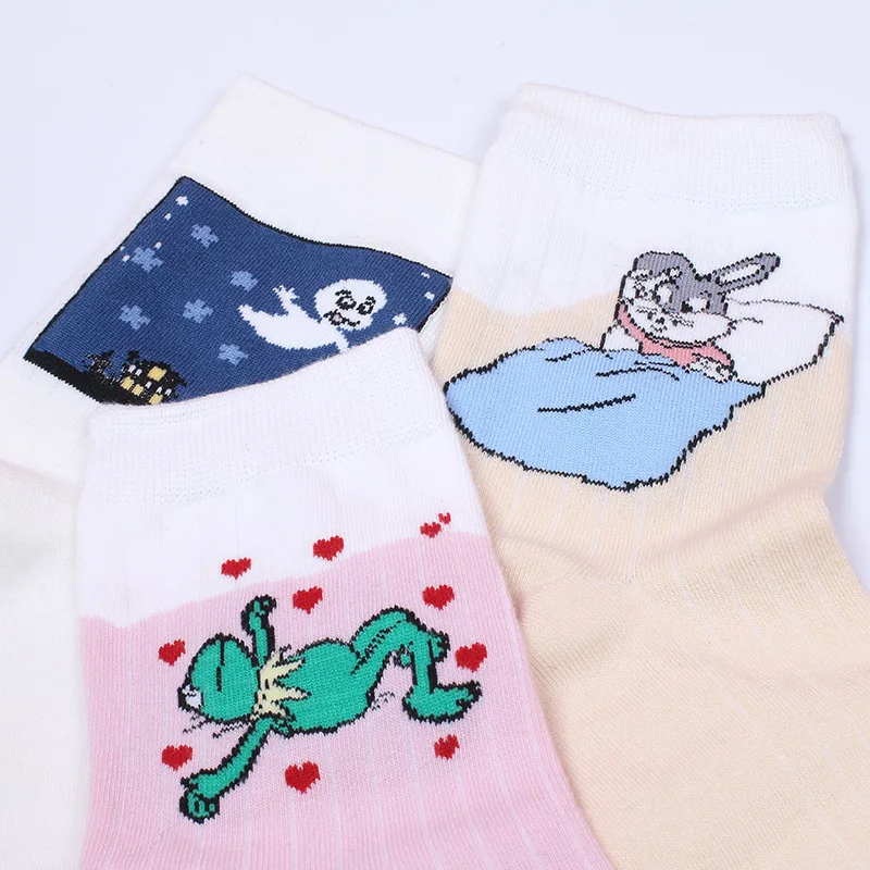 Корейский стиль, женские носки, Модные Винтажные Kawaii Мультяшные лягушки, кролика, носки повседневные Харадзюку, жаккардовые дышащие милые носки