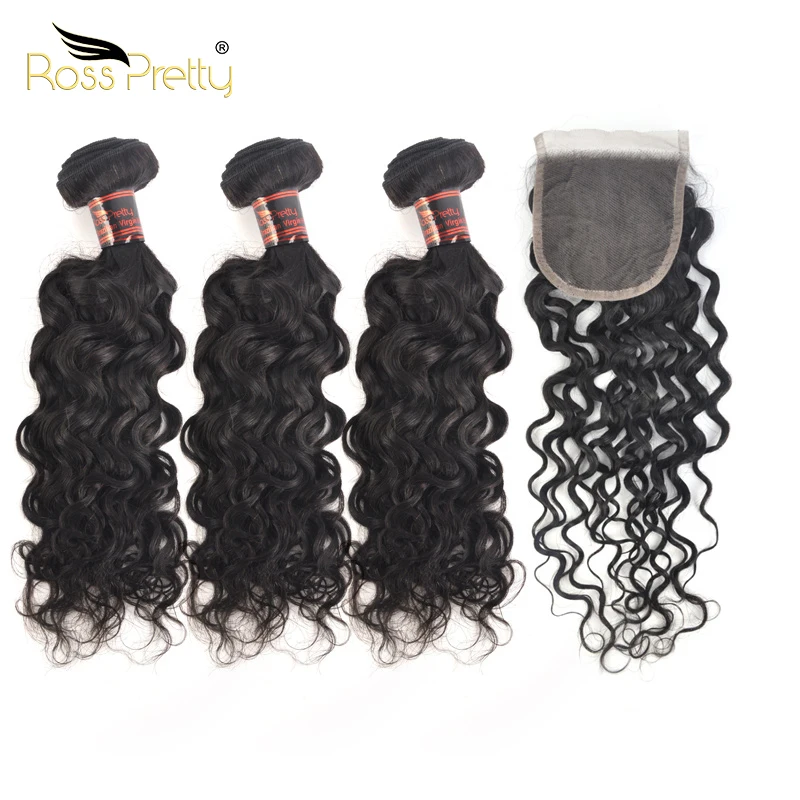Росс Pretty Remy бразильские натуральные волнистые пряди волос с закрытием предварительно выщипанные человеческие волосы на шнуровке с пучком волос для наращивания