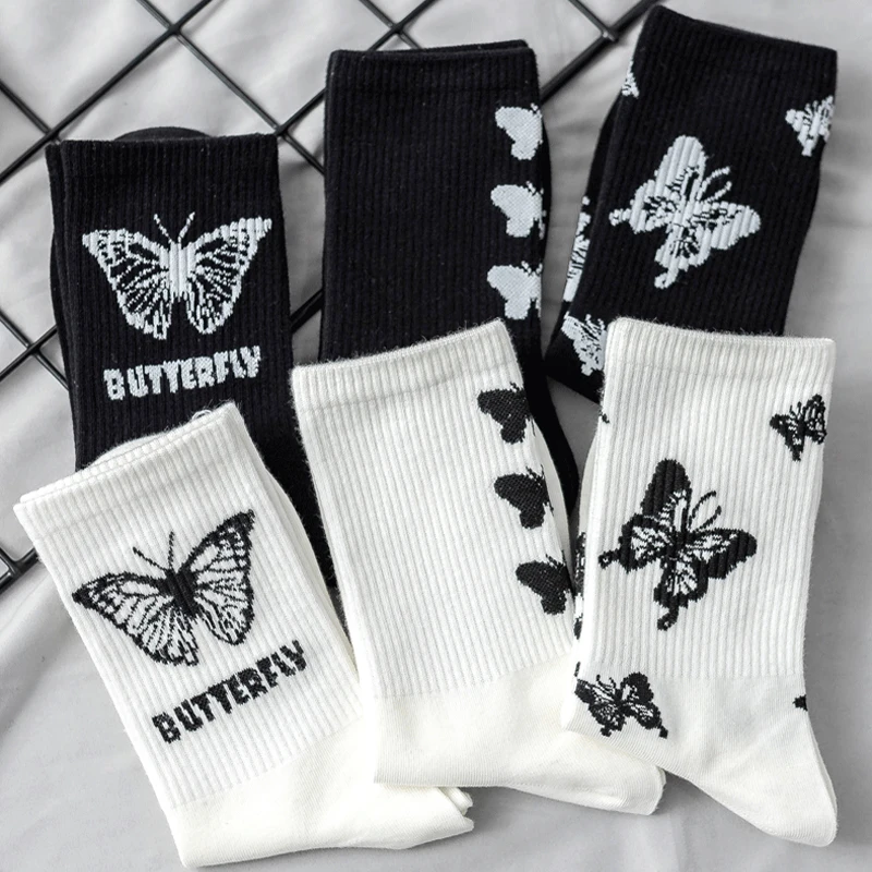 

Fashion Butterfly Print Socks Fall Women Streetwear Harajuku Women Crew Cotton Socks Size Hip-Hop Skateboard Socks Gift For Girl