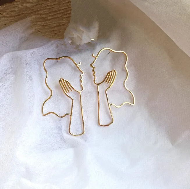 ey898 European geometric exaggerated Vintage girl silhouette earrings simple abstract human face Female jewelry | Украшения и