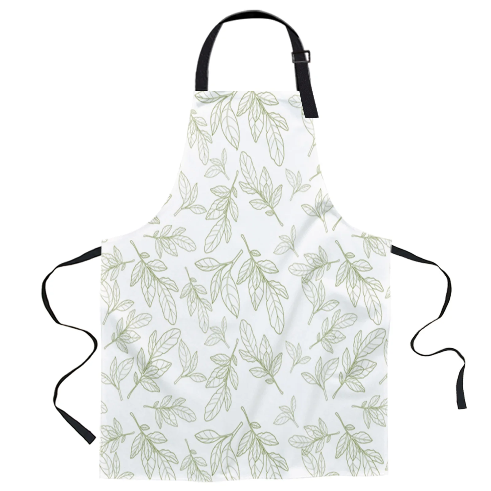 

Green Leaves Stick Figure Aprons for Women Men Kid Cooking Baking Apron Kitchen Utility Equipment Accessories