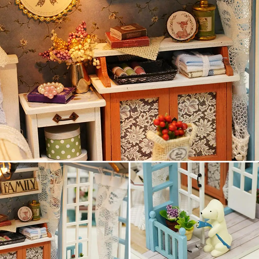 

Doll House Wooden Furniture Diy House Miniature Box Puzzle Assemble 3D Miniaturas Dollhouse Kits Toys For Children Birthday Gift