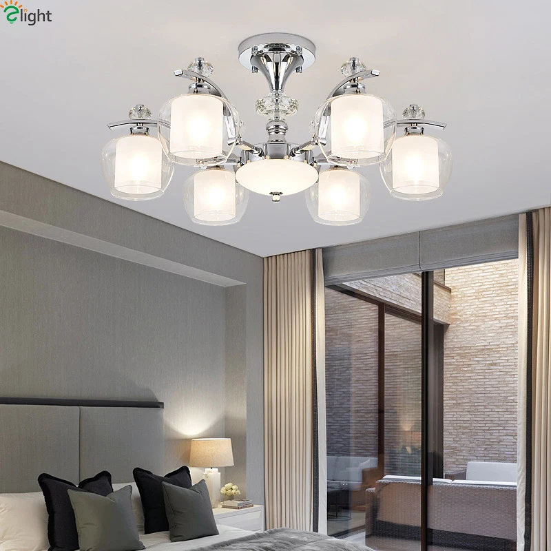 

Modern Chrome Metal Led Chandeliers Lighting Living Room Glass Led Pendant Chandeliers Lights Hanging Lamp Fixtures For Bedroom