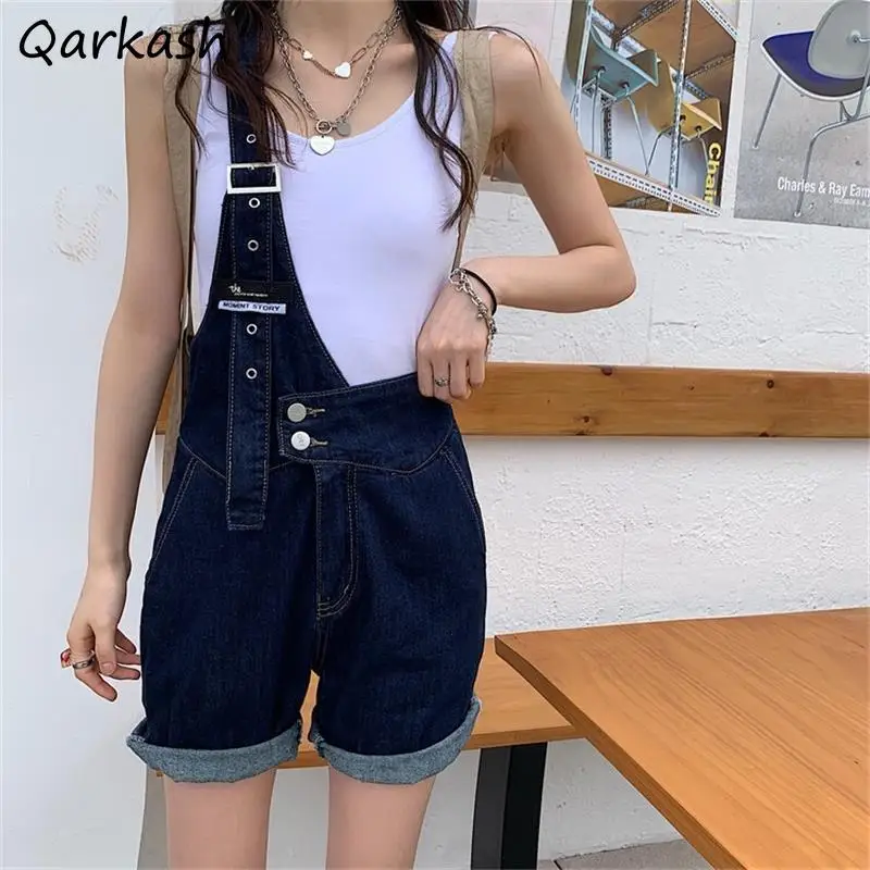 

Rompers Women Summer Strap Denim Vintage Wide Leg Ulzzang College Leisure All-match Bottom Stylish Playsuits Popular Streetwear