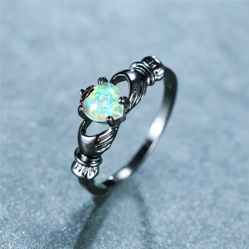 Изящное модное классическое кольцо в форме сердца милое женское с белым опалом и