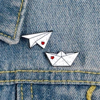 paper plane boat enamel pins custom love brooches lapel pin shirt bag aircraft ferry badge mini jewelry gift for kids friends