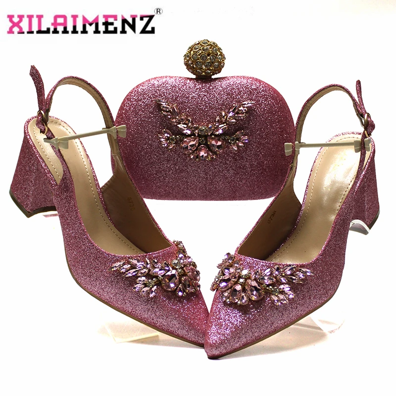 Новый дизайн Высококачественная итальянская женская обувь и сумка розового