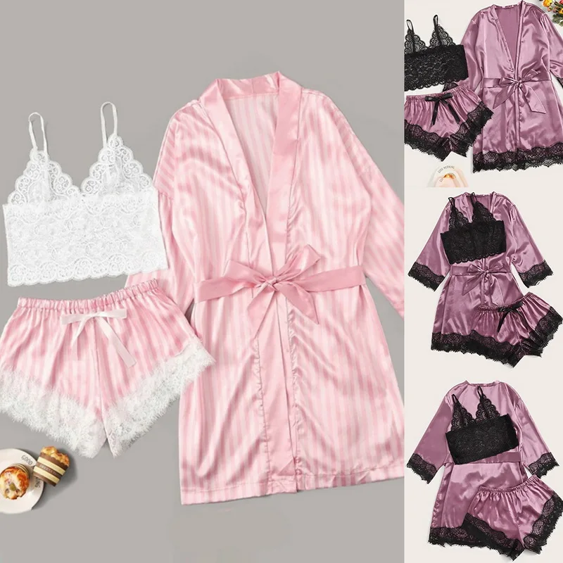 

Sexy V-Neck Silk Pajamas For Women Floral Satin Pajama Set Summer 2020 Pyjamas Women Satin Sleepwear Lingerie Pijama Mujer