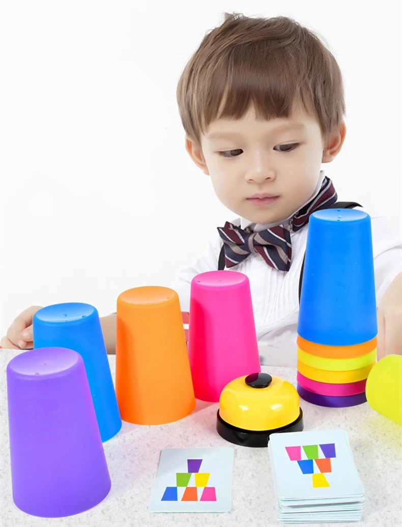 stack cup game with card kids educational montessori toys intellectual enlightenment color cognition logic training free global shipping