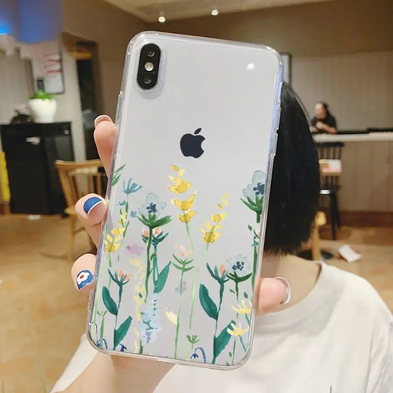 

Watercolor plants with flowers Phone Case Transparent soft For iphone 5 6 7 8 11 12 s c se plus mini x xs xr pro max shell