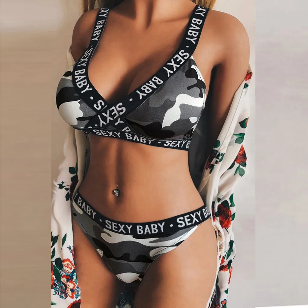 Модный сексуальный женский комплект нижнего белья корсет камуфляж кружево на