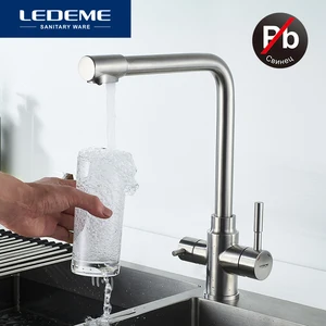 ledeme kitchen faucet with filtered water double spout water purification stainless steel kitchen tap sink mixer crane l4355 3 free global shipping