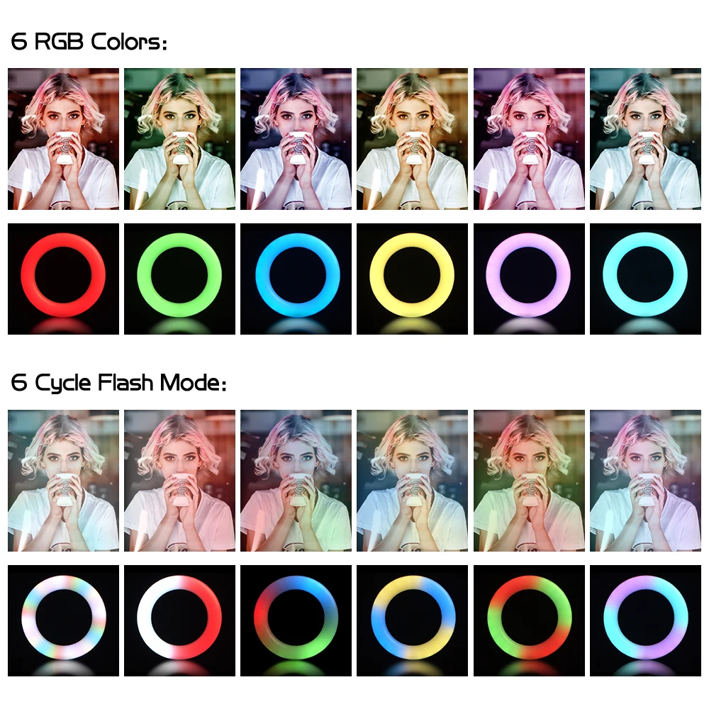 

LED Ring Lights Selfie Video 6inch Round Lamp With Tripod Stand USB Plug Mixcolors 3 Model YouTube Ins Live Makeup Photography