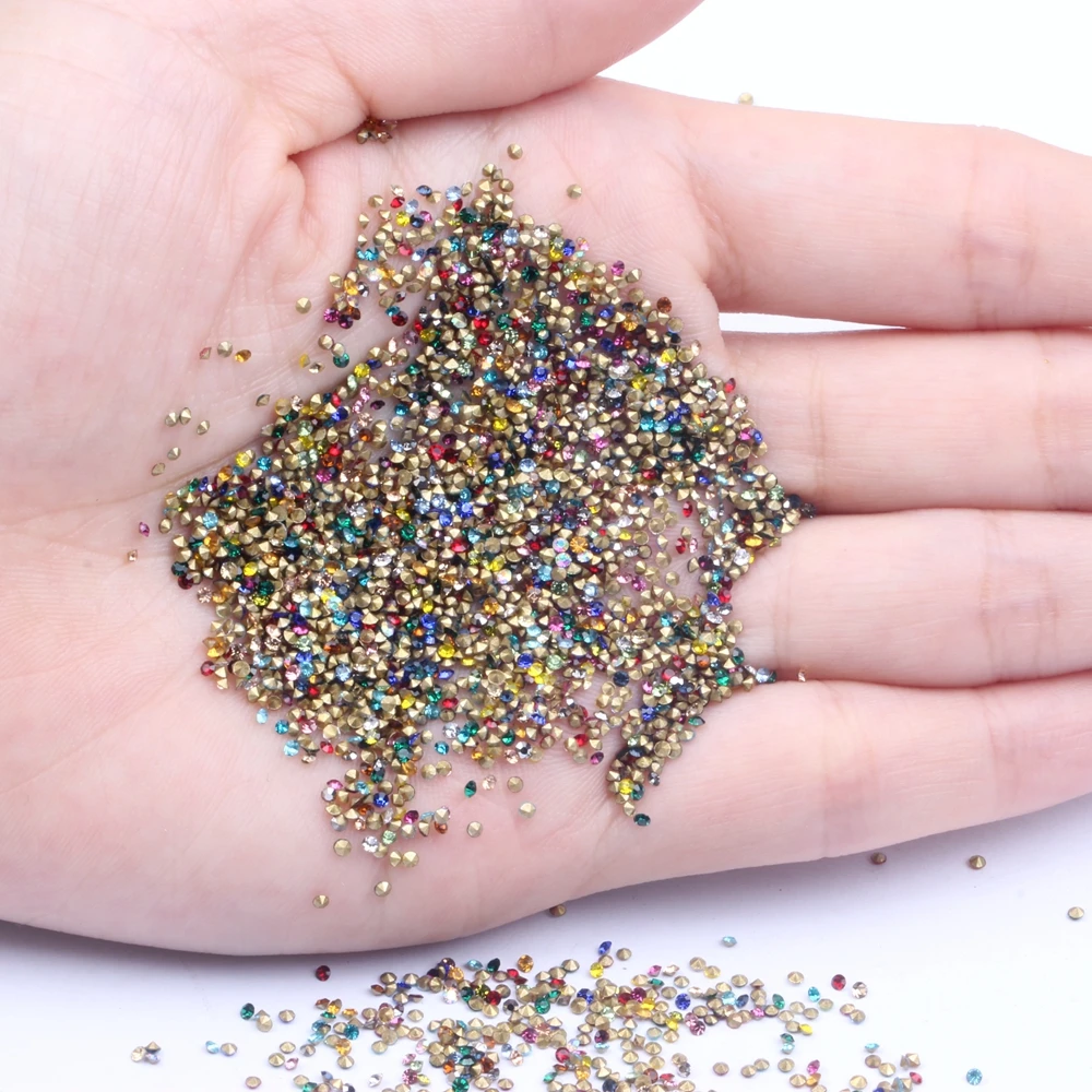 

Glass Pointback Rhinestones Mini Many Colors ss3 1.3mm 1440pcs Shiny Stones Loose Strass Bead DIY Nails Art Phone Supplies
