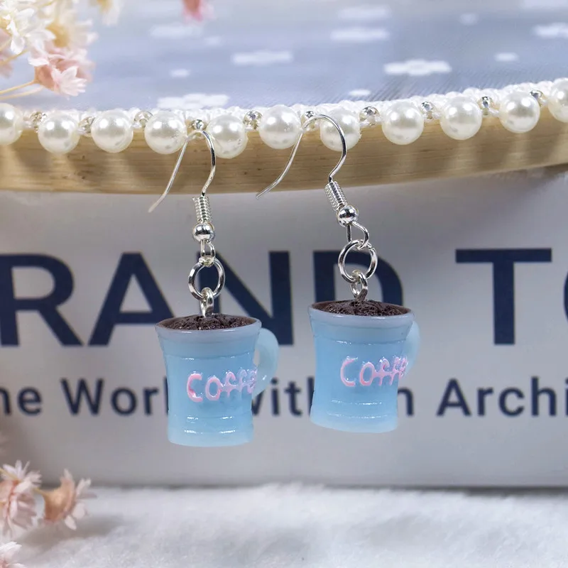 

1pai Earrings for women Cute 3D Multicolor resin coffee cup shape drop earrings Children Birthday Gift