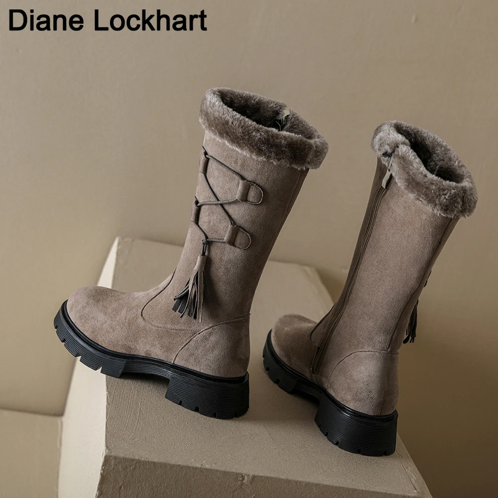 Женские зимние ботинки на меху высокие платформе сохраняющие тепло толстом