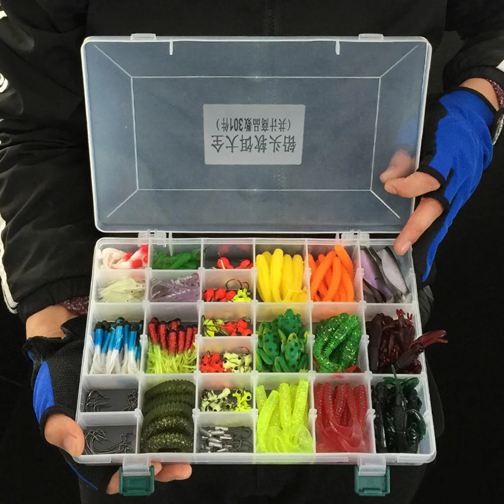 

301PCs/Lot Fishing Soft Lure Set Mixed Lures Bait Jig Head Crank Hooks Worm Artificial Baits Fishing Lures Kit Tackle with Box