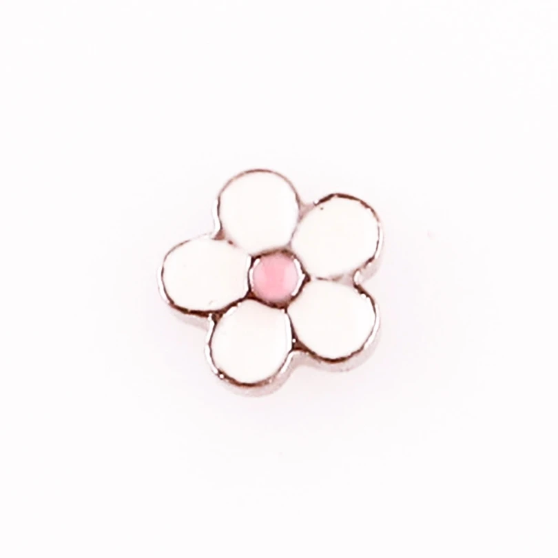 

F797 White flower plant floating charms for living memory glass floating locket charms DIY jewelry 20pcs/lot
