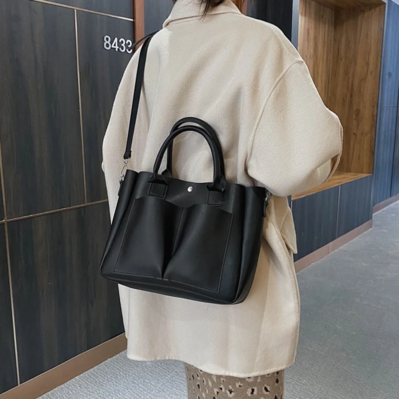 

Pu Leather Simple Handbag Ladies Shoulder Bag Casual Tote Bag Retro Ladies Messenger Bag