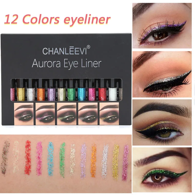 Beauty Glazed Glitter Eyeliner Waterproof Liquid Eye Liner Stick Long Lasting Aurora Shine 12 Colors Cosmetic Set Women Gift |