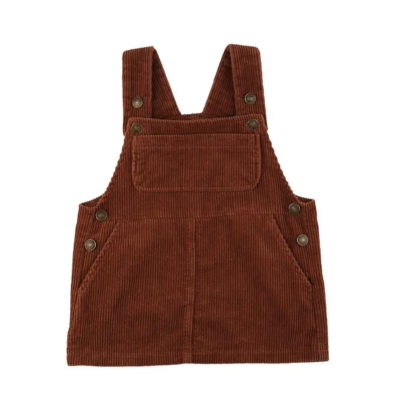 Girls' Corduroy Strap Dress Children's Autumn And Winter New Clothes Foreign Style Thickened Vest Dress Kids Dresses For Girls - Цвет: Коричневый