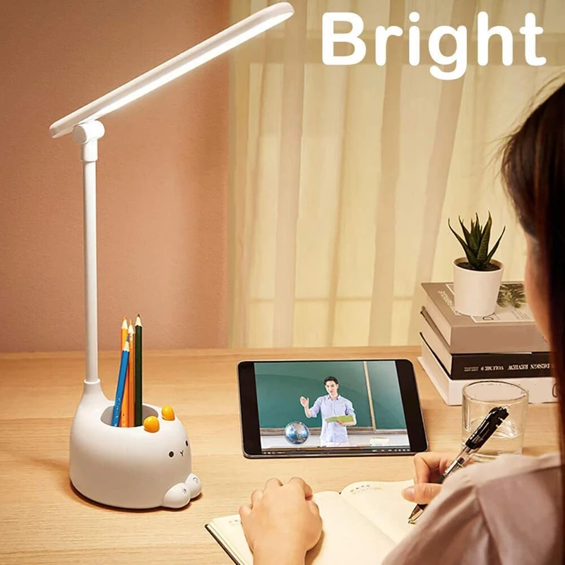 

Kids Cat Desk Lamp Read Light with Pen Holder,Eye-Protection 3 Color Modes,Stepless Dimming,Adjustable Contact Desk Lamp