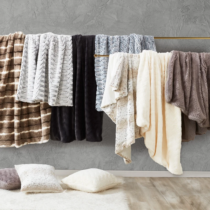 

PHF Faux Fur Throw Plush Velvet Blanket Soft Warm Luxurious Cozy Furry Bedspread Throw Blanket For Bed Couch Sofa Manta Dropsh