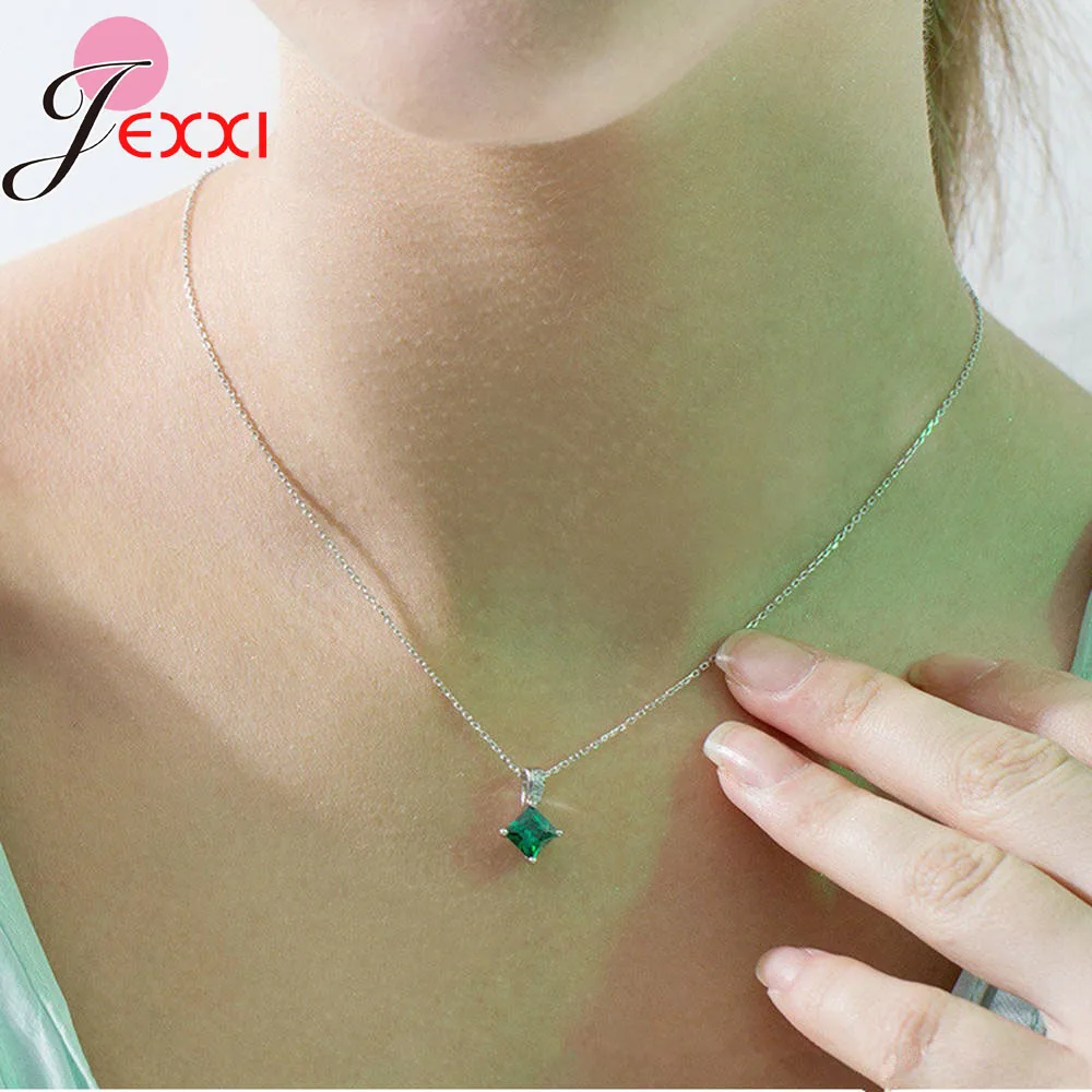 Новый ромб прозрачный зеленый фианит кулон ожерелье для женщин леди девушки Мода