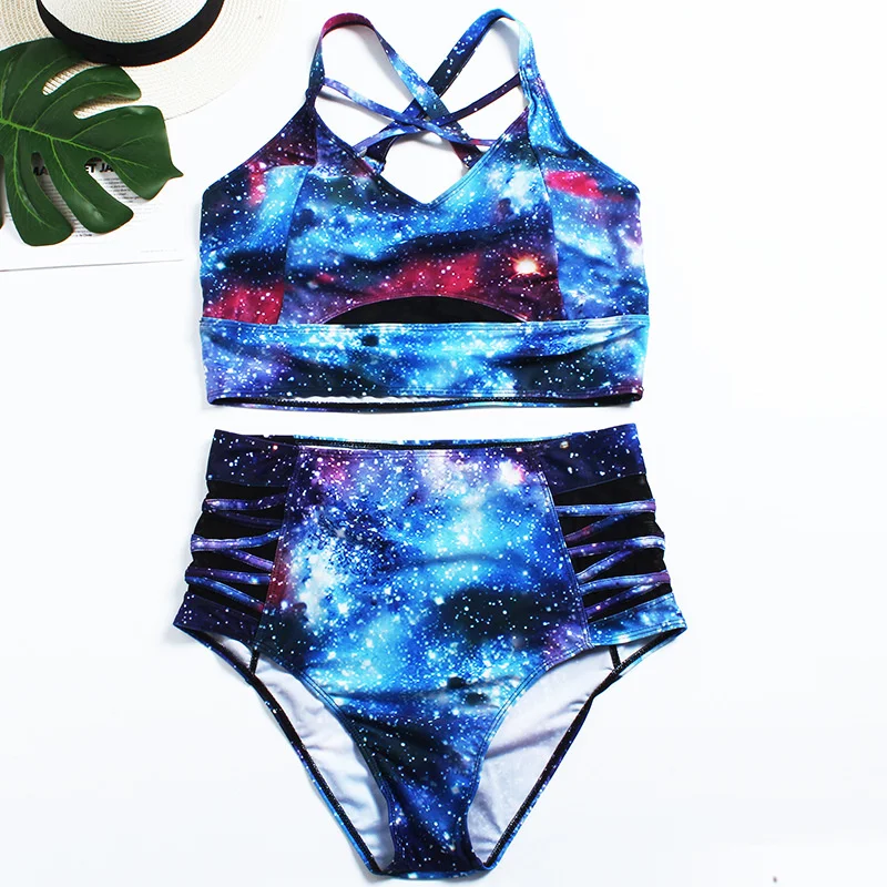 

Print Dye Size High Waist Swimwear Bikini Women Crop Top Two Piece Tankini Swimsuits Large Size Bathing Suit Swimming Suit
