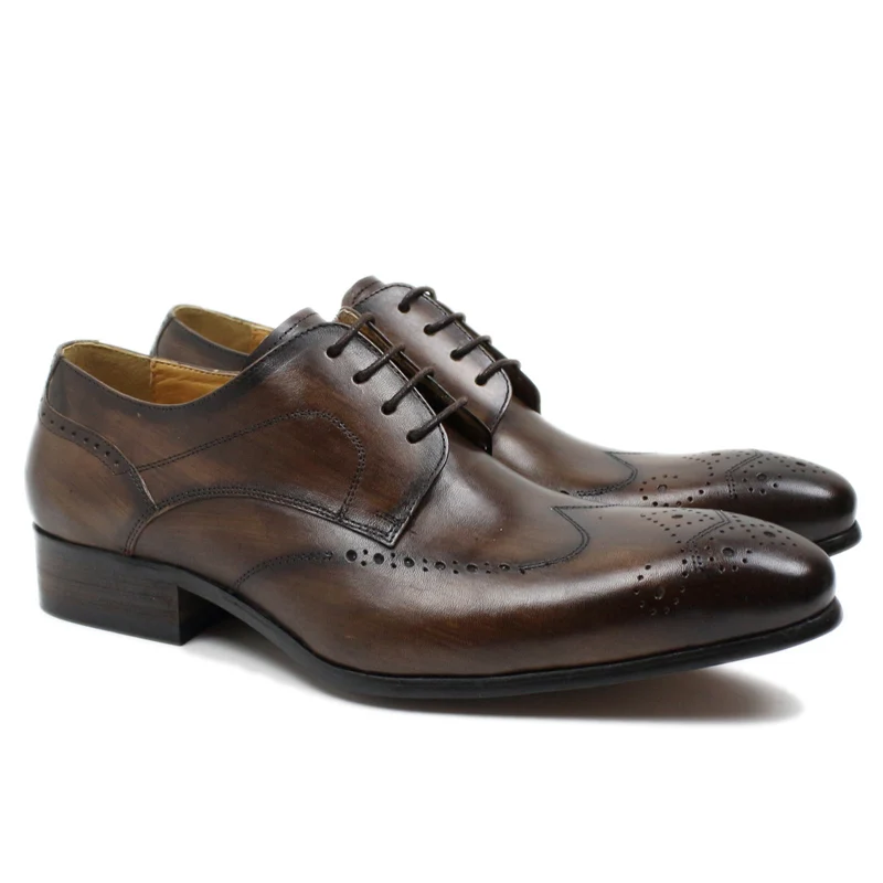 Мужские модельные туфли ручной работы дерби из натуральной кожи Цвет черный