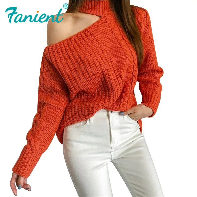 Женский вязаный свитер с высоким воротником однотонный Повседневный пуловер на