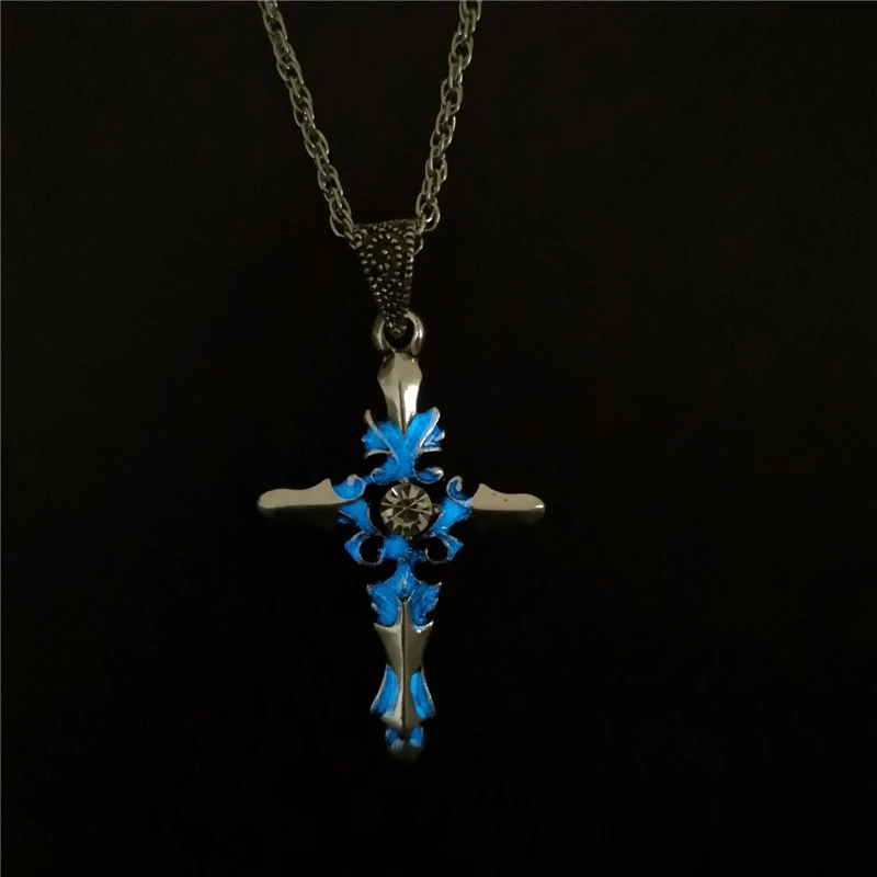 Silver Blue Винтажное светящееся подвесное ожерелье классическое ФЛУОРЕСЦЕНТНОЕ ожерелье из сплава светится в темноте ювелирные изделия для мужчин вечерние подарки - Окраска металла: Silver Blue