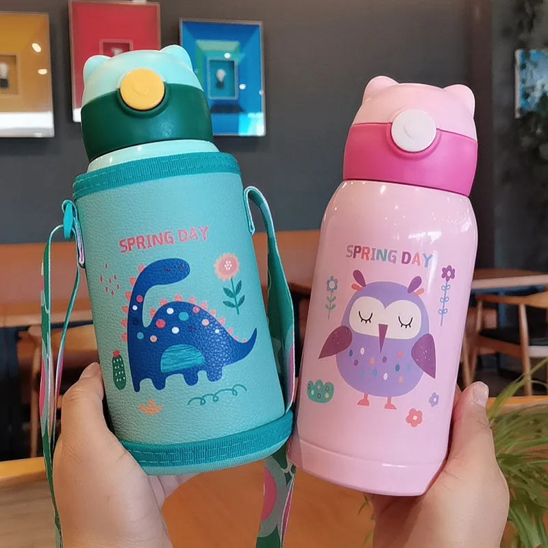 Kids Thermos Mug With Straw Stainless Steel Dobble Vacuum Flasks Children Cute Thermal Water Bottle Tumbler Thermocup
