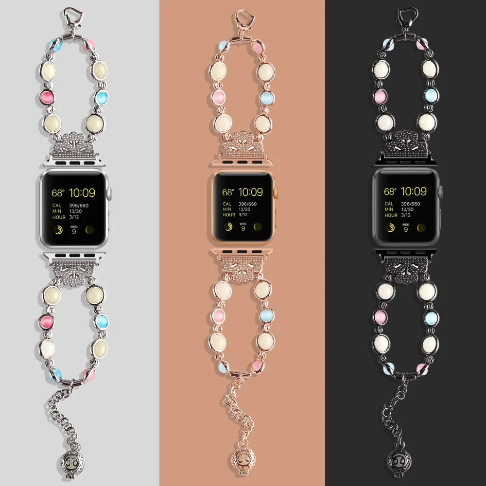 Женский ювелирный ремень ремешок для Apple Watch 38 мм 40 мм 42 мм 44 мм светящийся жемчужный браслет для iWatch серии 4 3 2 1 браслет