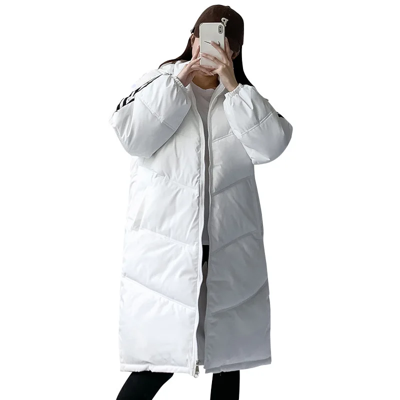 2021 Women Mid-length Down Padded Jacket Winter New Fashion Casual Sports Padded Jacket Women Zipper Thick Loose Hooded Coat