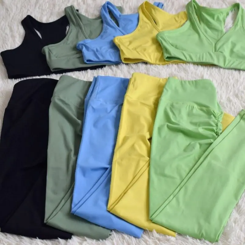 

New Arrival Sports Fitness Pretty Crop Top Push-Ups Bra Leggings 2 pieces Set Gym Clothes Fashion Tracksuit Woman Workout Pants