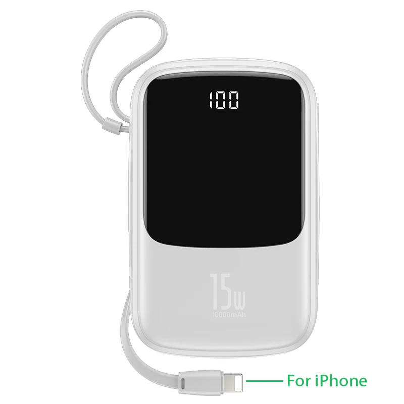Baseus 10000mAh повербанк 15W внешний аккумулятор зарядное устройство для телефона 4 выхода и 2 входа цифровой дисплей power bank аккумулятор для iPhone samsung huawei - Цвет: White For iPhone