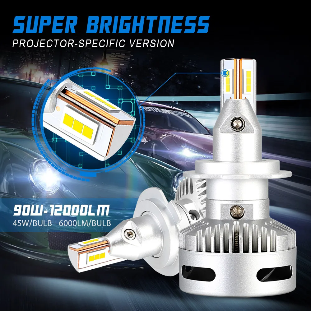 2 шт. фара противотуманный светильник H7 Led H11 9005/9006 9012 D5 D2/D4 D1/D3/D8 90W 12000LM 6500K
