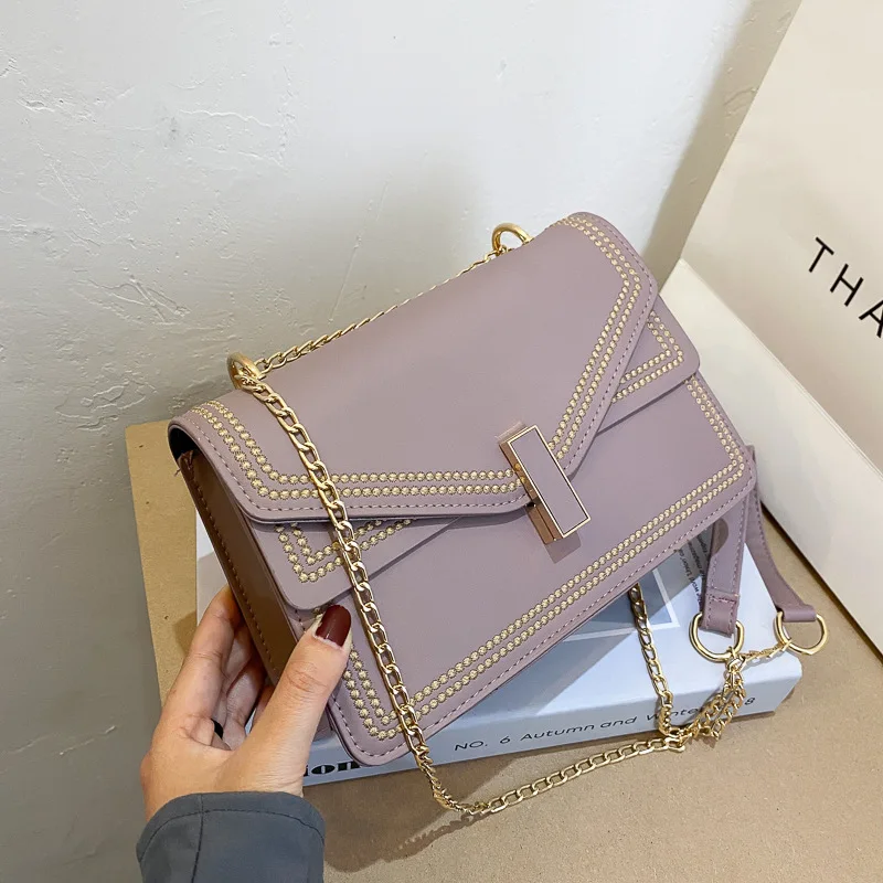 

Contrast color Square Crossbody bag 2020 New High quality Matte PU Leather Women's Designer Handbag Chain Shoulder Messenger Bag