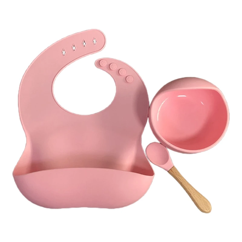 

3Pcs Baby Tableware Set Newborn Bibs+Dinner Plate+Spoon Set Waterproof Food Grade Silicone Feeding Saliva Towel Teething