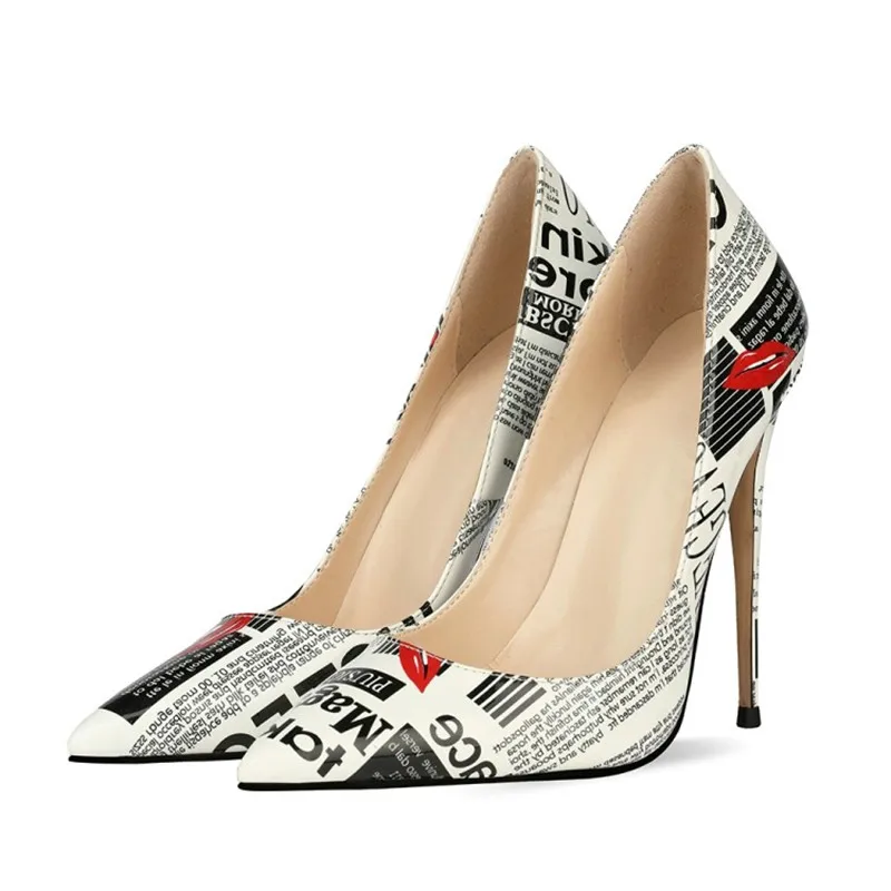 

GOOF LORON NEW Sexy and stylish white patent printed ultra high heels with pointed toes