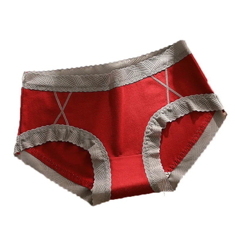 

3pcs New Women Cotton Underwear Middle-Waisted Lace Ladies Panties Solid Color Briefs Fashion Female Sexy Underpants