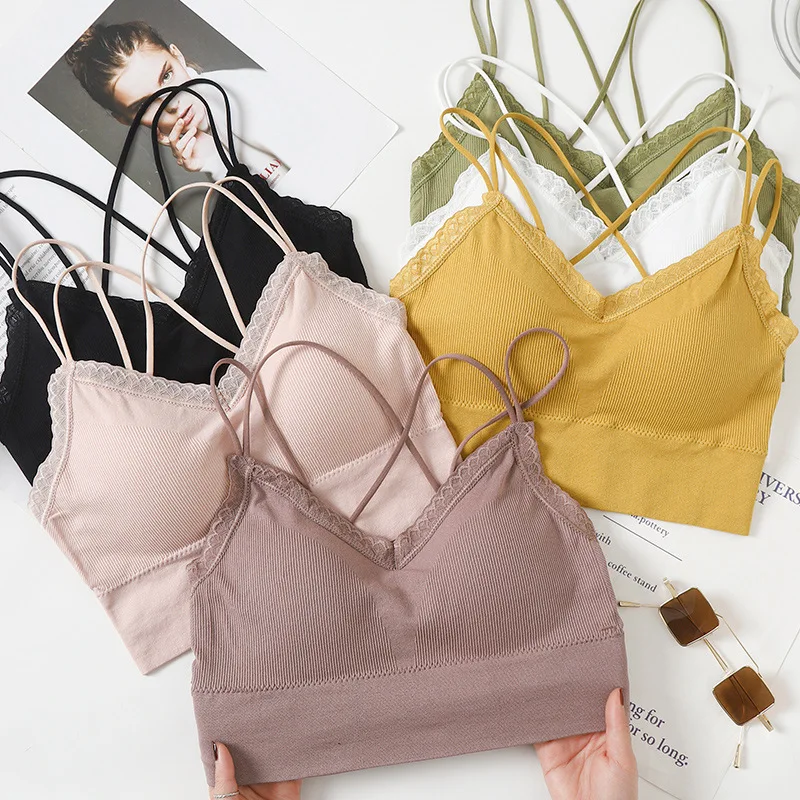 

Women's Sexy Bra Beautiful Back Tube Tops Underwear Wire Free Bra Tops Thin Straps Sports Top Seamless Lingerie Femme 2021 New