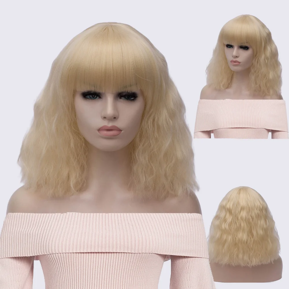MSI Wigs Женский Средний Черный Цвет Косплей парики с взрыва вьющиеся синтетические волосы парик белый красный блонд розовый